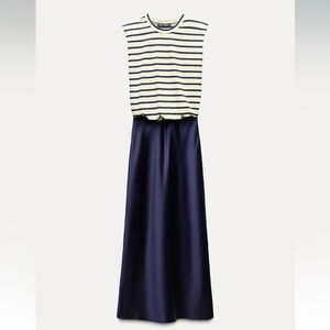 ZARA NWT Contrasting Satin Effect Stripe Midi Dress